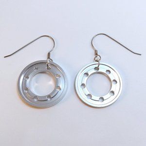 Handmade Steampunk Gear Unique Earrings Upcycled Computer Parts Cyberpunk Silver